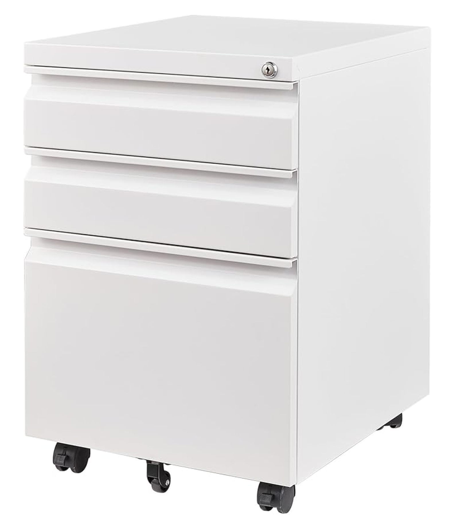 WDZS 3 Drawer Mobile File Cabinet with Lock, Under Desk Metal Filing Cabinets for Home Office Organizer Letters/Legal/A4(Fully Assembled-White)