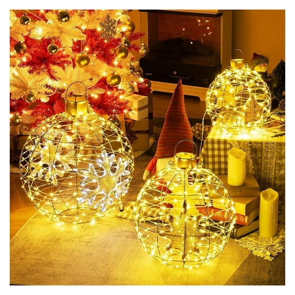 WDZS 3 Sizes Christmas LED Lighted Sphere Balls, Outside Pre-Lit Lantern Balls for Tree with 732 LED Lights, Zip Ties & Ground Stakes, Holiday Globe Lights for Indoor/Outdoor Party Decorations