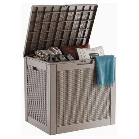 WDZS 31 Gallon Outdoor ,Storage Lockable Waterproof Patio Furniture,Garden Tools,Cushions,Pool Accessories Outside Storage Resin Box(Grey)