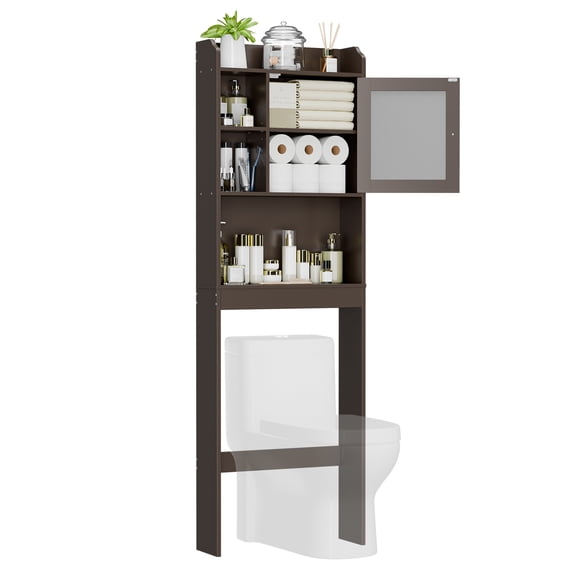 WDZS 4-Tier Over The Toilet Storage Rack, Freestanding Bathroom Organizer Shelf with Stable Safety Frame, Space Saving Above Toilet Shelf Unit for Small Bathroom Laundry Room,Brown
