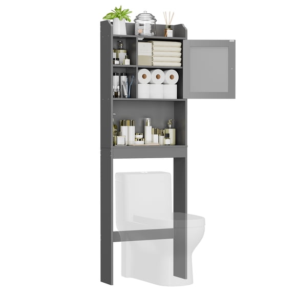 WDZS 4-Tier Over The Toilet Storage Rack, Freestanding Bathroom Organizer Shelf with Stable Safety Frame, Space Saving Above Toilet Shelf Unit for Small Bathroom Laundry Room,Gray