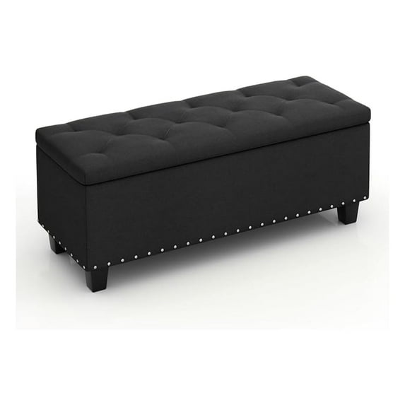 WDZS 43 Inches Storage Ottoman Bench, Upholstered Tufted End of Bed Storage Bench, Large Ottoman Foot Rest with Legs, Load up to 800 lb, for Living Room, Bedroom, Entryway, Black