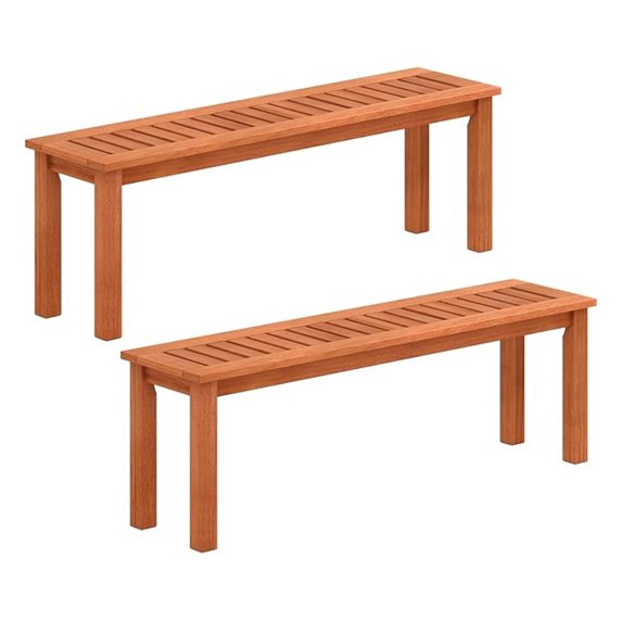 WDZS 47 Inch Patio Wood Bench, 2-Person Backless Bench w/Slatted Seat, Indoor Outdoor Dining Bench for Backyard, Poolside, Entryway, Porch