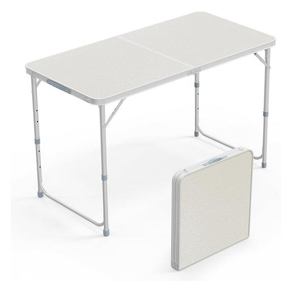 WDZS 4FT White Folding Table with Carrying Handle Height Adjustable Lightweight Fold Up Portable for Indoor Outdoor Picnic,Camping,Hiking,Fishing,BBQ …