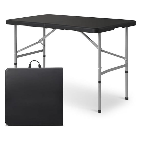 WDZS 4ft Plastic Folding Table, Indoor Outdoor Collapsible Portable Dining Table w/Handle, Ideal for Picnic Party Camping, Black