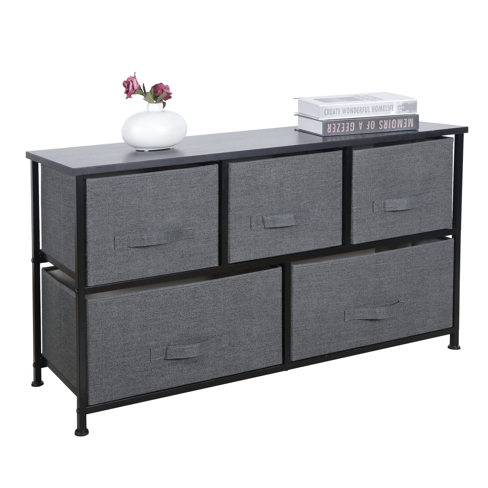 WDZS 5 Drawer Fabric Storage Dresser, Tall Chest Organizer with Heavy ...