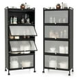 thumbnail image 1 of WDZS 5-Tier Kitchen Storage Cabinet, Mobile Microwave Stand with Flip-up PC Doors, Freestanding Kitchen Bakers Rack with 4 Rolling Casters, for Dining Room, Living Room and Study, Black, 1 of 9