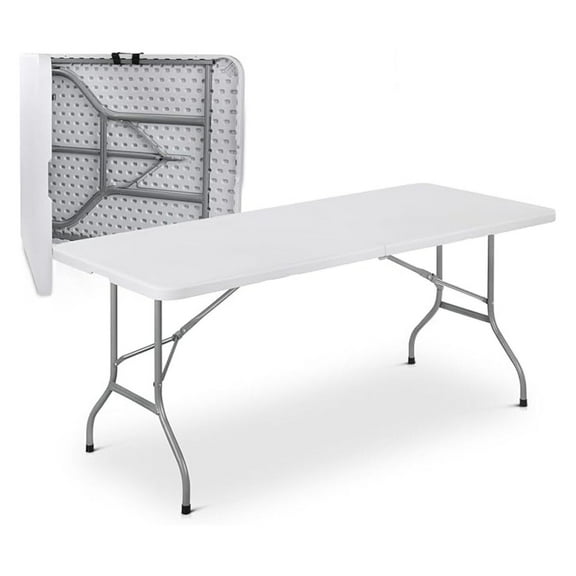 WDZS 6ft Plastic Folding Table with Handle for Indoor Outdoor, 6 Foot Utility Commercial Craft Foldable Table for Party Events, White