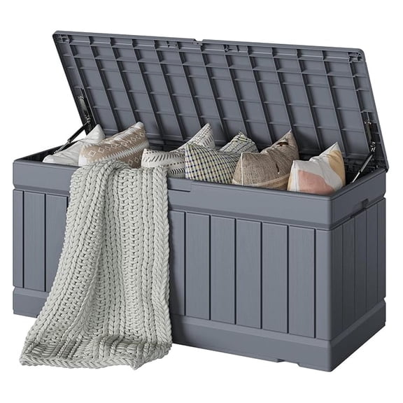 WDZS 78 Gallon Deck Box, Waterproof Resin Outdoor Storage Box for Outside and Patio, Outdoor Storage Bench Lockable for Patio Furniture, Garden Tools and Pool Supplies (Grey, 78 Gallon)