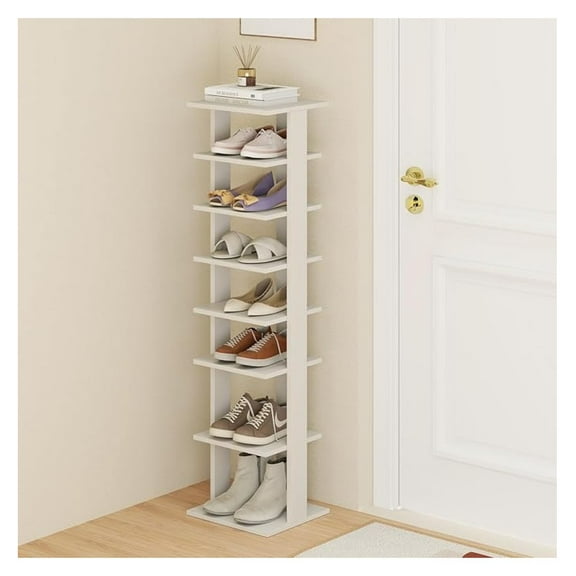 WDZS 8-Tier Vertical Shoe Rack, Space-Saving Corner Shoe Organizer for 7 Pairs, Narrow Shoe Storage for Entryway, Front Door, or Closet