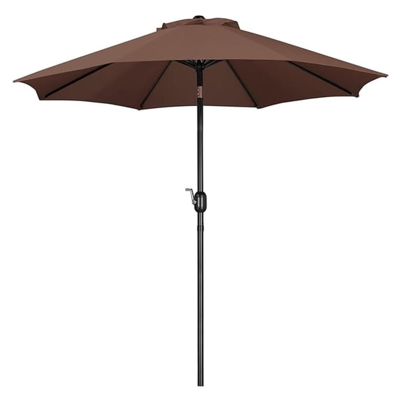 WDZS 9FT Patio Umbrella Outdoor Patio Market Table Umbrella Yard Sun Shade with Push Button Tilt & Crank for Garden/Beach/Lawn/Deck/Backyard/Pool, 8 Ribs, Brown