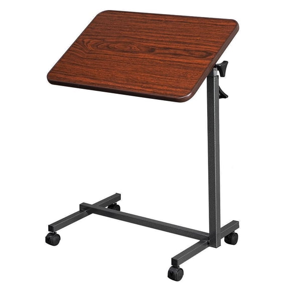 WDZS Adjustable Overbed Bedside Table with Wheels, Tilt Top Overbed Table with Wheels, Bed Table and Overbed Table, Adjustable Standing Desk or Hospital Tray Table,Wood Grain