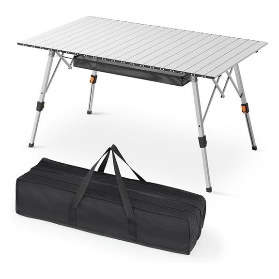 WDZS Aluminum Camping Table, 17"-25" Height Portable Folding Dining Table with Carry Bag, Outdoor Lightweight for Camping, Beach, Backyards, BBQ, Party, Party, Silver