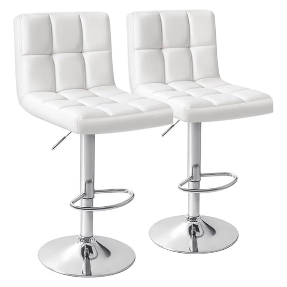 WDZS Bar Stools Modern PU Leather Adjustable Swivel Barstools, Armless Hydraulic Kitchen Counter Bar Stool Extra Height Square Island Barstool with Back Set of 2 (Leather, White)