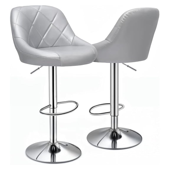 WDZS Bar Stools Set of 2, Swivel Counter Height Bar Stools, Modern Island Chair with Back and Footrest for Kitchen Dining Room, Silver