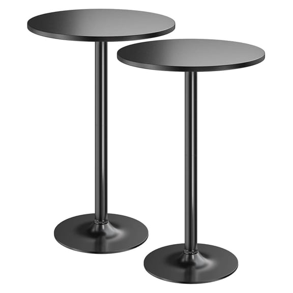 WDZS Bistro Pub Table 2 Pack Round Bar Height Cocktail Table Metal Base MDF Top Obsidian with Black Leg 23.8-Inch Top, 39.5-Inch Height (Black)