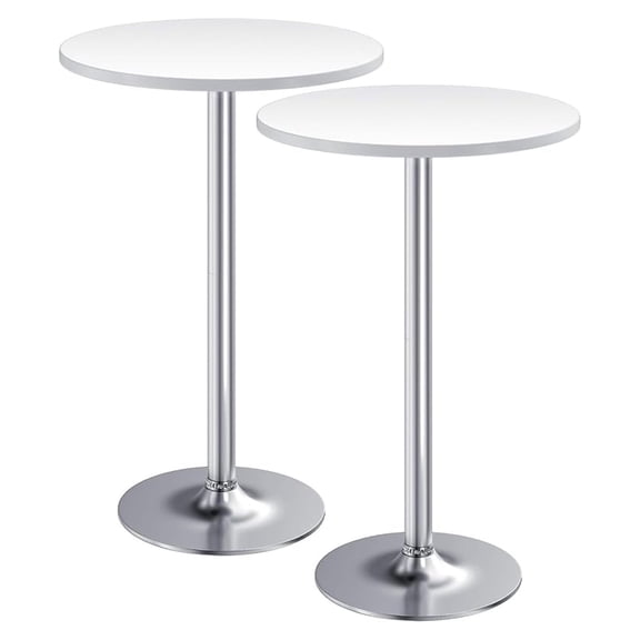 WDZS Bistro Pub Table Round Bar Height Cocktail Table Metal Base MDF Top Obsidian 23.8-Inch Top, 39.5-Inch Height (2, White-2)