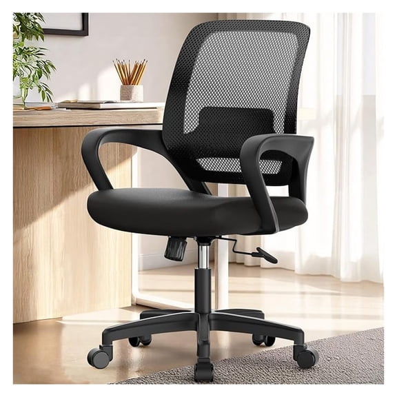 WDZS Chair Office Desk Mesh Chair Ergonomic Computer Mid-Back Chair with Comfy Lumbar Support Wheels Swivel Adjustable Height Rolling for Home Vanity Bedroom Study (All Black)