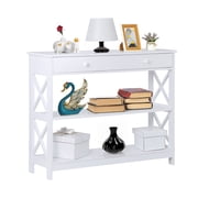WDZS Console Table with Drawer, 39.4 Inch Narrow Sofa Table with Storage Shelves, 3-Tier Wood Entryway Table for Hallway/Living Room/Foyer,White