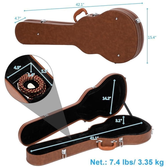 WDZS Electric Guitar Hard Case, Wooden Hard-Shell Protective Carrying Case for 39 Inch KLP-Style Electric Guitar with Lock Latch Padding, Brown