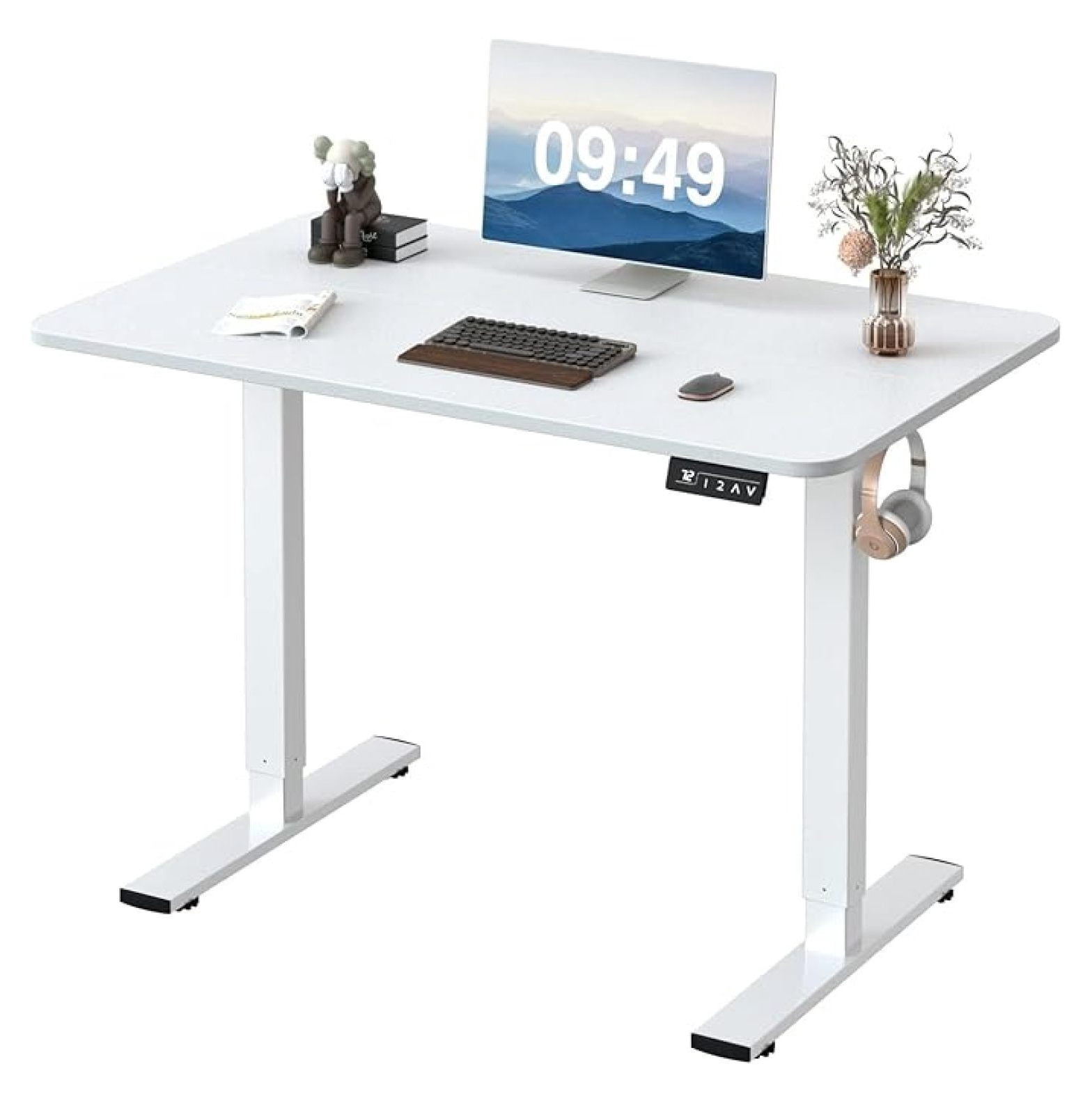 WDZS Electric Height Adjustable Standing Desk Large 40 x 24 Inches Sit Stand up Desk Home Office Computer Desk Memory Preset with T-Shaped Metal Bracket, White