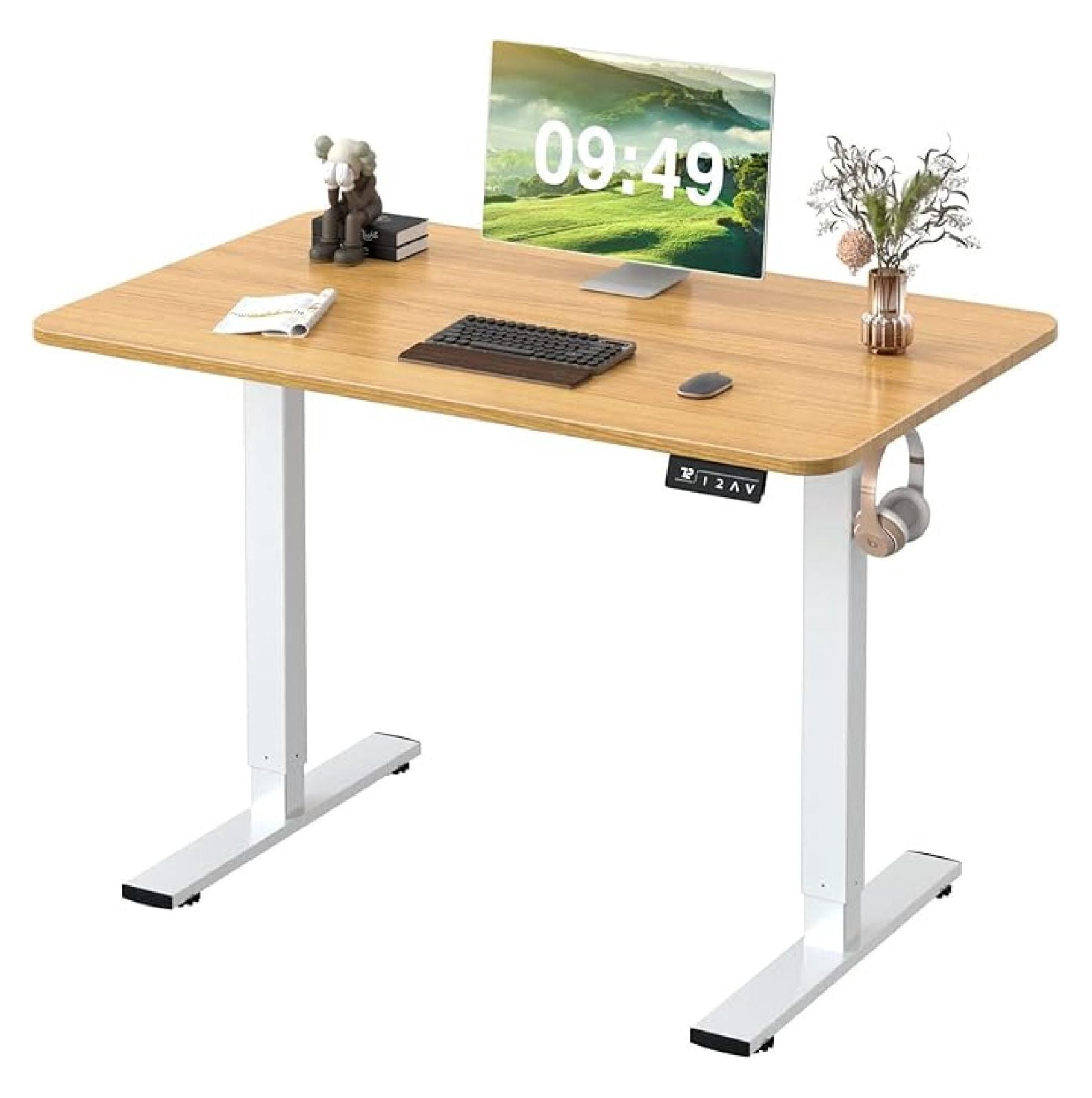 WDZS Electric Height Adjustable Standing Desk Large 40 x 24 Inches Sit Stand up Desk Home Office Computer Desk Memory Preset with T-Shaped Metal Bracket, Wood