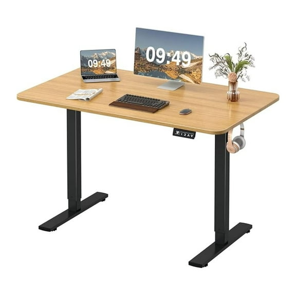 WDZS Electric Height Adjustable Standing Desk Large 48 x 24 Inches Sit Stand up Desk Home Office Computer Desk Memory Preset with T-Shaped Metal Bracket, Maple