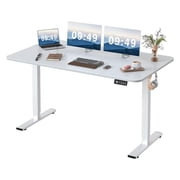 WDZS Electric Height Adjustable Standing Desk Large 55 x 24 Inches Sit Stand up Desk Home Office Computer Desk Memory Preset with T-Shaped Metal Bracket, White