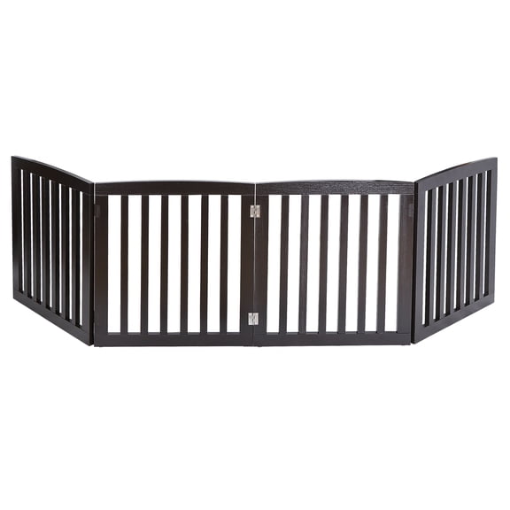 WDZS Extra Wide Dog Gate 24 Inch High Freestanding Indoor Pet Door for House Doorways Stairs Halls, Foldable Wood Outdoor Safety Fence 4 Panels,Brown
