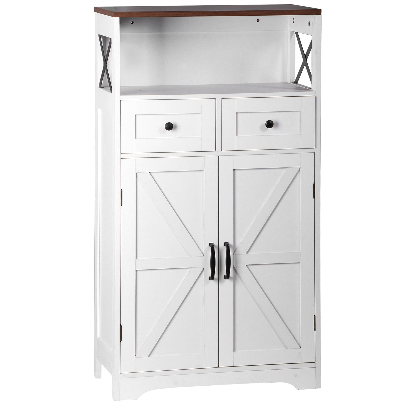 WDZS Farmhouse White Storage Cabinet with Doors and Drawers, Freestanding Kitchen Pantry Cabinet, Floor Storage Cabinet Hutch Cupboard for Kitchen/Laundry/Living Room/Bedroom