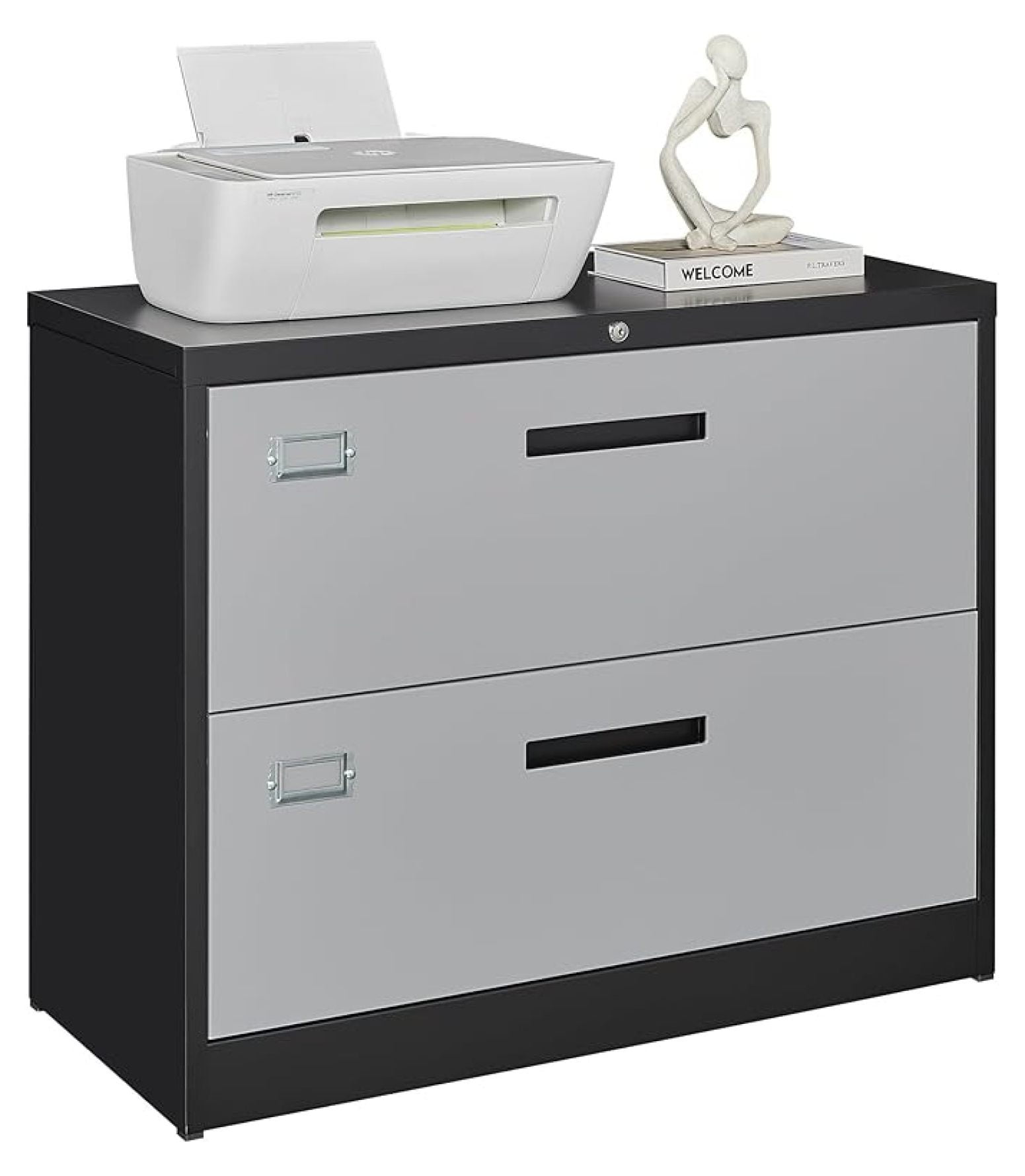 WDZS File Cabinet with Lock-Lateral 2 Drawer Metal Filing Cabinets-Organization Storage Cabinets for Home Office-Hanging Letter/Legal/F4/A4 Size (2 Drawer-Grey Black)