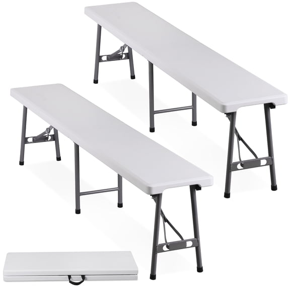 WDZS Folding Bench 6 FT 2 Pack 660lbs Plastic Portable Bench with Handle, Non-Slip Mat & Waterproof, Multi-Use Activities for Soccer Games, Camping, Picnic, Garden Party & Indoor Outdoor Events