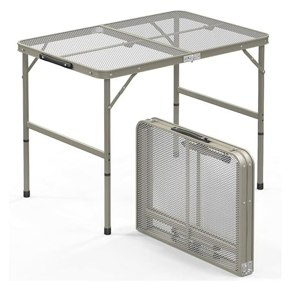 WDZS Folding Camping Table, Portable Picnic Table, 3x2 FT Lightweight Grill Table with Adjustable Height, Carry Handle, Metal Folding Table for Picnic Camping Cooking BBQ RV (Gun)