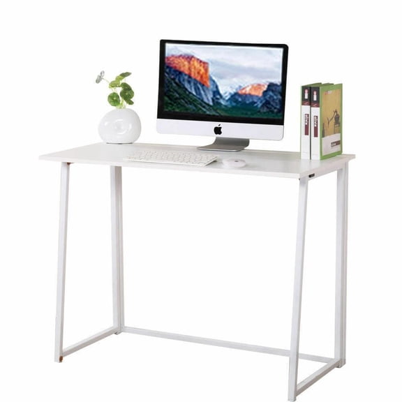 WDZS Folding Desk, 31.5" Small Desk for Small Spaces, Easy Assemble Foldable Computer Desk for Laptop, Mini Portable Working Table Narrow Wooden Writing Workstation for Home Office, White