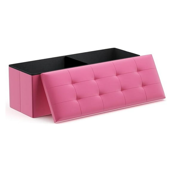 WDZS Folding Storage Ottoman Bench, 43 Inches PU Leather Ottoman Foot Rest, End of Bed Bench, Storage Chest, 34 Gal. (130 L), for Bedroom, Living Room, Entryway, 15 x 43 x 15 Inches, Hot Pink
