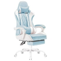 WDZS Gaming Chair, Computer Chair with Footrest and Massage Lumbar Support, Ergonomic High Back Video Game Chair with Swivel Seat and Headrest (Light Blue)
