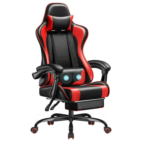 WDZS Gaming Chair, Video Game Chair with Footrest and Massage Lumbar Support, Ergonomic Computer Chair Height Adjustable with Swivel Seat and Headrest (Red)