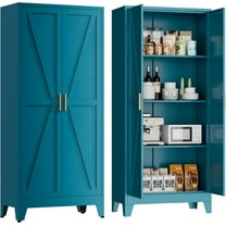WDZS Large Metal Kitchen Pantry Cabinet with Adjustable Shelves - Freestanding Kitchen Storage Cabinet for Dining Room,Livingroom Bathroom, Hallway, Workshop, Office,Blue