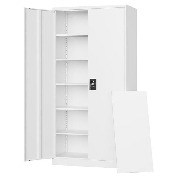 WDZS Metal Garage Storage Cabinets with Lock Door and Adjustable Shelves, Steel Tool Cabinets for Home,Office,Warehouse Organisieren (White, 71" H)