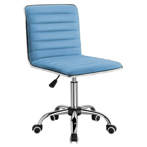 WDZS Mid Back Task Chair,Low Back Leather Swivel Office Chair,Computer Desk Chair Retro with Armless Ribbed (Light Blue)