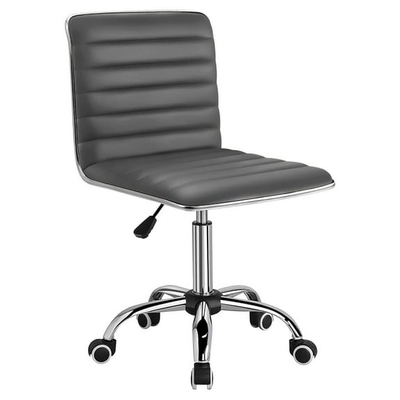 WDZS Mid Back Task Chair, Low Back Leather Swivel Office Chair, Vanity Chair for Makeup Room, Computer Desk Chair Retro with Armless Ribbed (Grey)