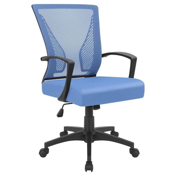 WDZS Office Chair Ergonomic Computer Desk Mesh Chair Mid Back Swivel Lumbar Support with Armrest (1, Blue)