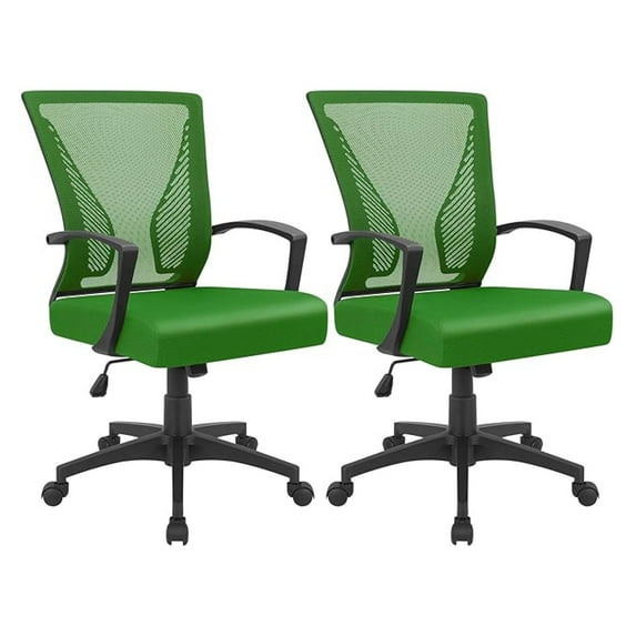 WDZS Office Chair Ergonomic Computer Desk Mesh Chair Mid Back Swivel Lumbar Support with Armrest (2, Green)