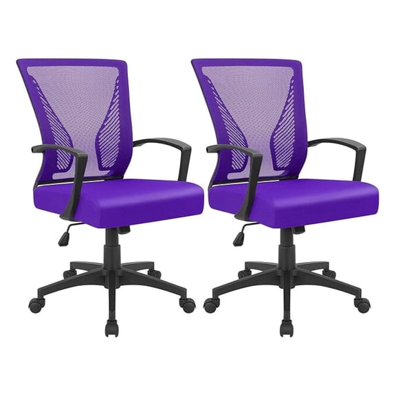 WDZS Office Chair Ergonomic Computer Desk Mesh Chair Mid Back Swivel Lumbar Support with Armrest (2, Violet)