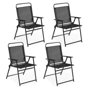 WDZS Outdoor Folding Patio Chairs Set of 4, Portable Outdoor Folding Chairs for Outside, Lawn, Garden and Porch with Metal Frame, Armrests, Stackable, Foldable and Portable Design, Black