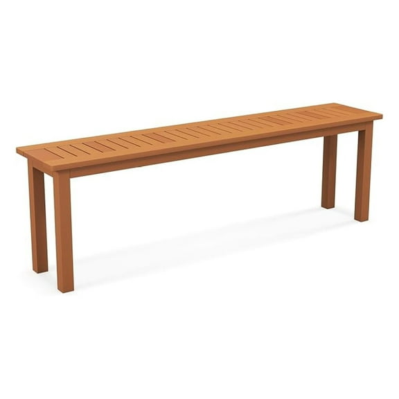 WDZS Outdoor Wood Bench, 59” Long Patio Dining Bench, Backless Wooden Bench with Teak Oil Finish & Slat Seat, Accent Entryway Bench, Farmhouse Bench for Yard, Garden, Porch, Indoors