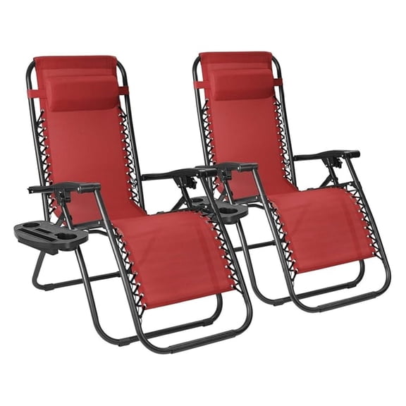 WDZS Patio Zero Gravity Chair Outdoor Folding Lounge Chair Recliners Adjustable Lawn Lounge Chair with Pillow for Poolside, Yard and Camping (Red)