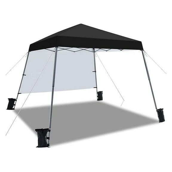 WDZS Pop Up Canopy Tent with Backpack, 10x10 Base Portable Easy One Person Setup Folding Shelter Compact Lightweight Slant Leg Canopy with 1 Sidewall, 8x8 Top, Black