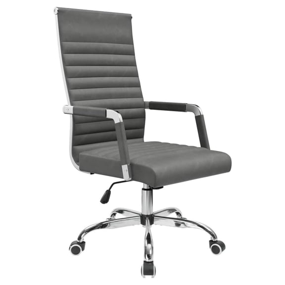 WDZS Ribbed Office Desk Chair Mid-Back PU Leather Executive Conference Task Chair Adjustable Swivel Chair with Arms (Bicolor Vintage Grey)