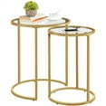 thumbnail image 1 of WDZS Round Nesting Side Table Stacking Coffee Table, Set of 2 Circular End Tables w/Metal Frame & Tempered Glass Top & Protective Foot Pads for Small Space Living Room Office, Gold, 1 of 8